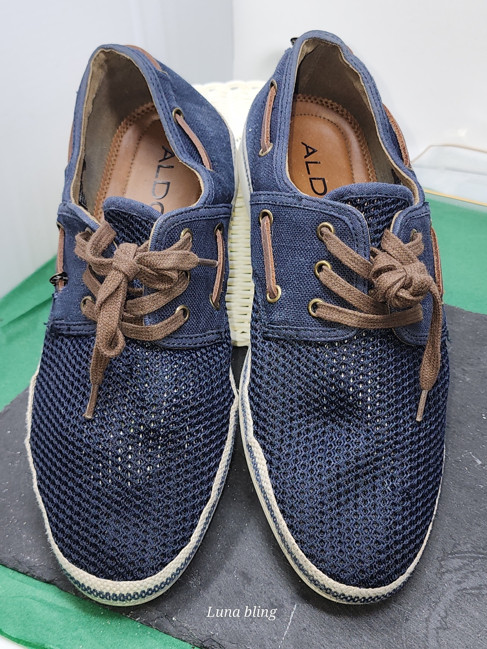 ALDO Men's Navy Mesh Boat Shoes with Brown Laces
